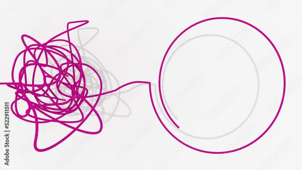 Personal growth and development. Coaching, training, brainstorm animation. Unraveling tangled tangle. Psychotherapy concept. Metaphor of problem solving, chaos and mess, difficult situation.