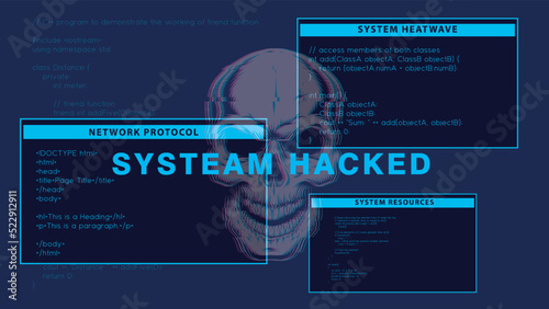 Cyber Crime Attack system Hacking Device infected with the virus on computer screen design vector illustration.