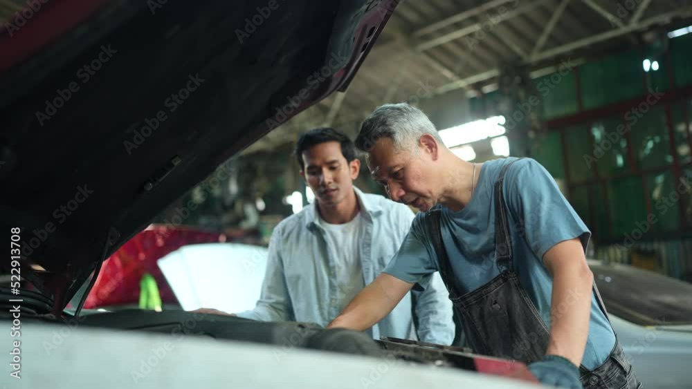 auto car service maintenance concept, customer person discussion and talking with mechanic technician for automobile occupation job to vehicle checking and repair, meeting with client in garage auto car service maintenance concept, customer person discussion and talking with mechanic technician for automobile occupation job to vehicle checking and repair, meeting with client in garage