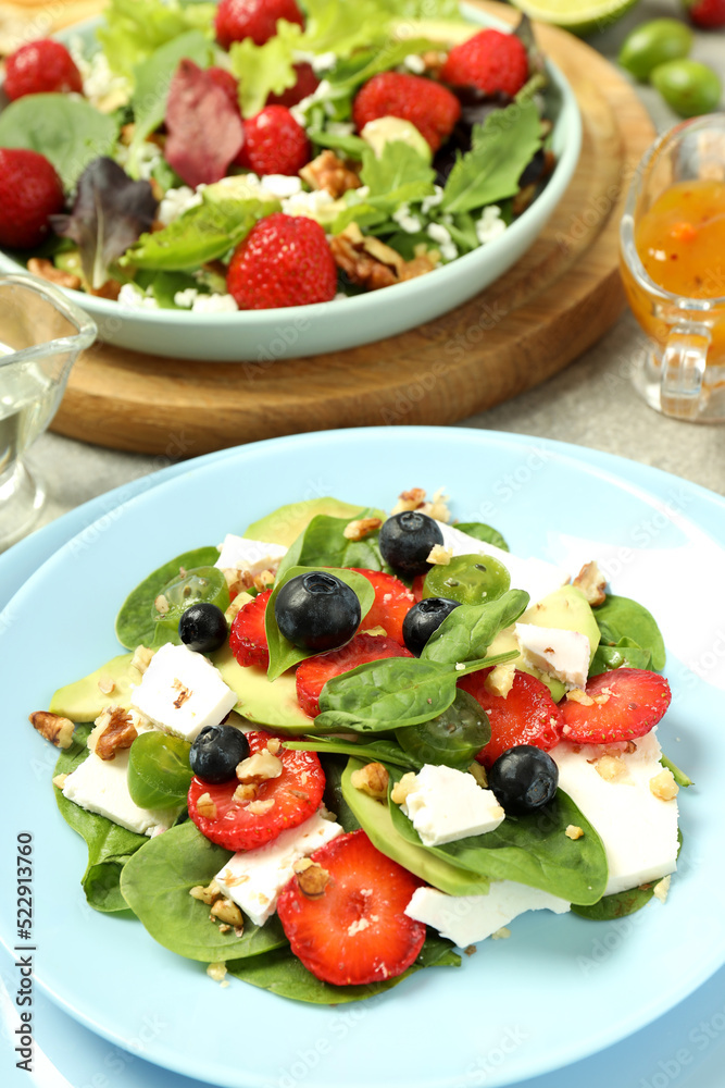 Concept of tasty food, salad with strawberry Concept of tasty food, salad with strawberry