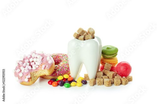 Obraz na plátně Concept of food bad for teeth, isolated on white background