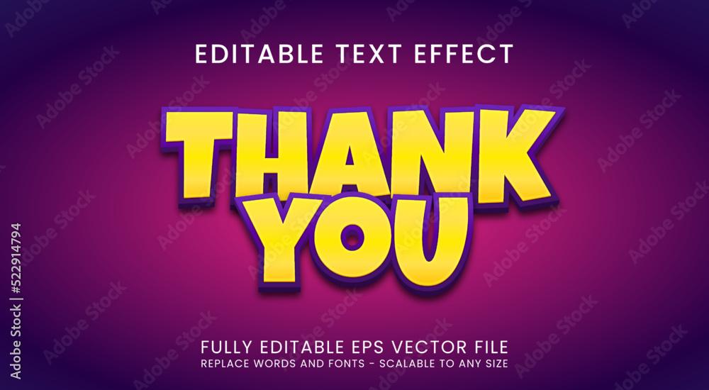 3D Thank You Gold Text Effect. Gold Effect Editable Text Stock Vector