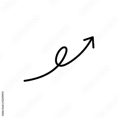 Hand drawn curly arrow vector icon isolated white background