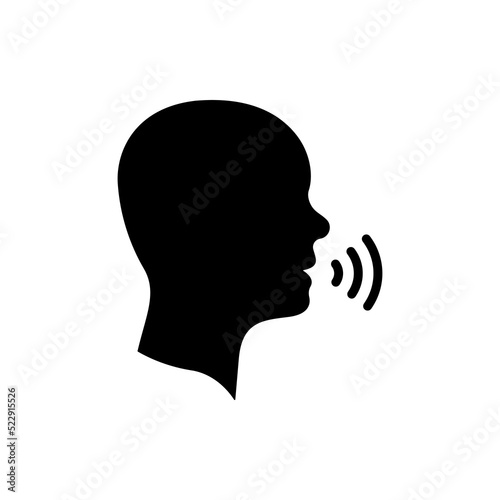 Man Talk Silhouette Icon. Voice Command with Sound Waves. Person Conversation Speech Black Icon. Man Talk Control and Voice Recognition. Isolated Vector Illustration