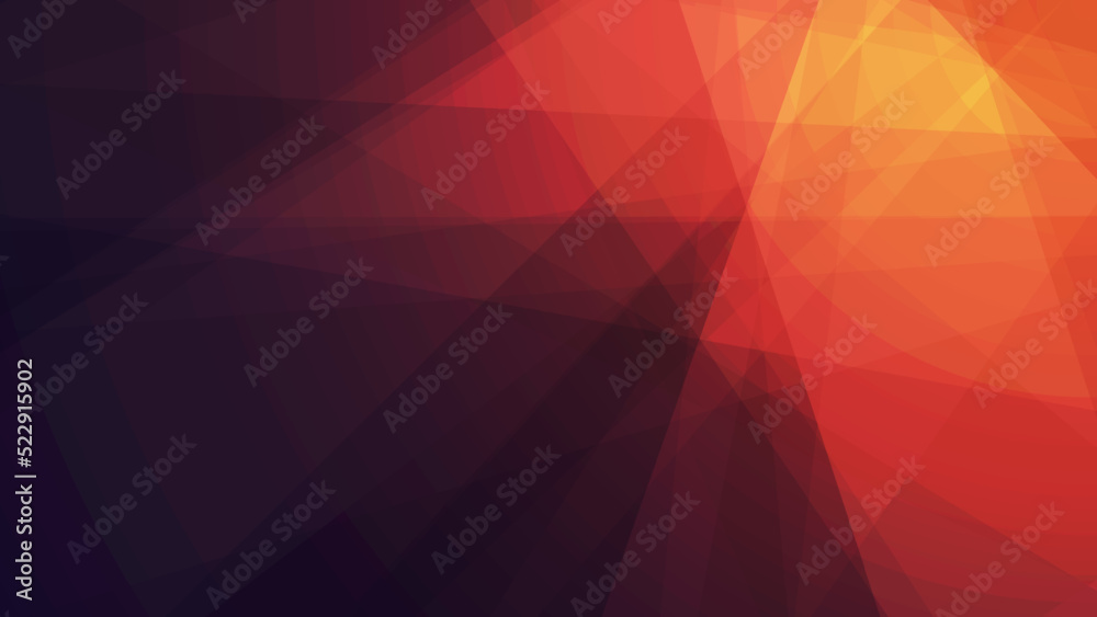 Yellow, Red and Dark Purple 3D Glowing Triangle Shaped Translucent Overlaying Planes, Geometric Shapes Pattern, Abstract Futuristic Vector Background, Texture Design, Template with Copyspace