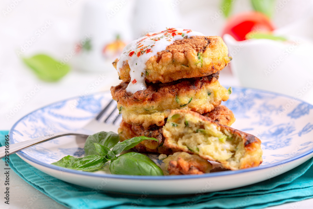 Homemade zucchini fritters. Homemade zucchini fritters.