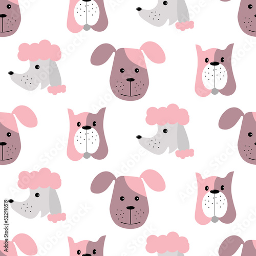 Fototapeta Naklejka Na Ścianę i Meble -  Cartoon dog heads. Animal pattern. Vector illustration isolated on white background. For kids, prints, posters, apparel, packaging, brochures and covers.