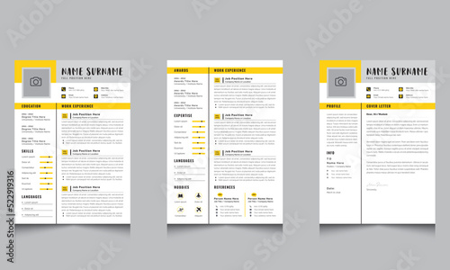 Professional Resume Layout and Cover Letter with Modern CV Templates Kit Color Header