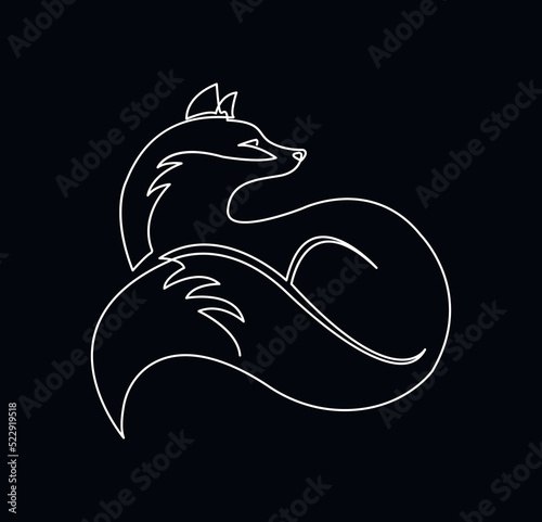Fox one line drawing on black isolated background. Line drawing of fox business logo icon. One line fox