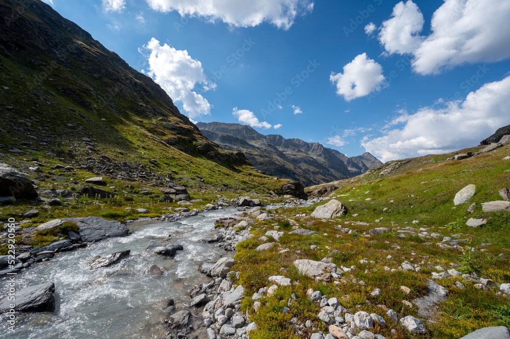 Naklejka premium Torrent de montagne dans le vallon d'Ambin dans le massif de la Vanoise dans les Alpes en France en été