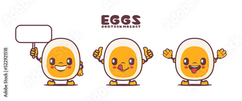 boiled eggs cartoon mascot. food vector illustration