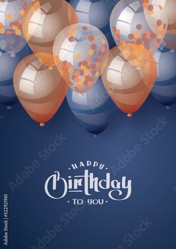 Birthday card with Balloons and handwritten lettering. Birthday party, celebration, holiday, event, festive, congratulations concept. Vector illustration. Postcard, card, cover template.