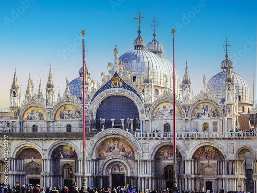 Marble facade of San Marco Basilica symbol of Venice.Italy