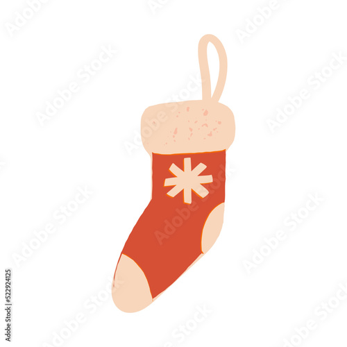 Retro style Christmas gift stocking, winter warm sock, Vintage Christmas decoration. Vector illustration