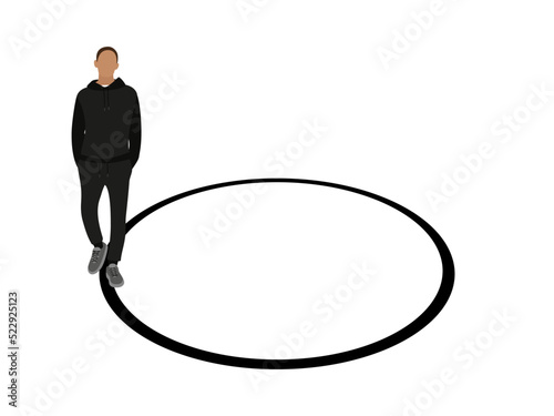 Male character walks in a circle on a white background