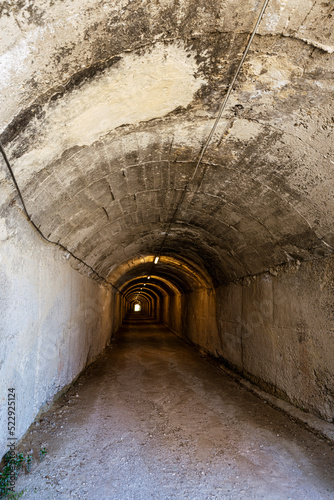 Albania, May 12, 2022 - Tunnel leading to a WWII bunker. BunkArt