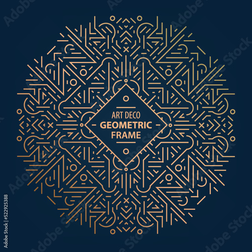 Vector art deco linear floral circle, round border, frames, decorative design logo. Creative template in classic retro style of 1920s. Use for packaging, advertising, banner.