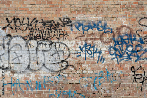 Brick garage with graffiti