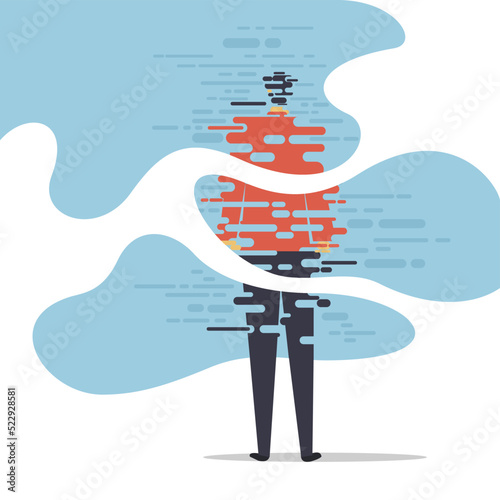 Conceptual illustration of a standing man with his reflections in wavy waters