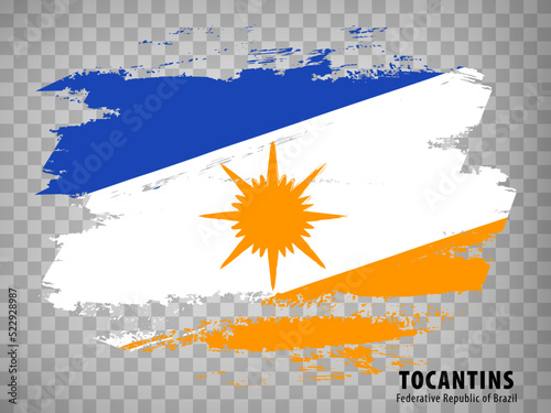 Flag of State Tocantins from brush strokes. Federal Republic of Brazil. Flag Tocantins on transparent background for your web site design, app, UI. Brazil. EPS10.