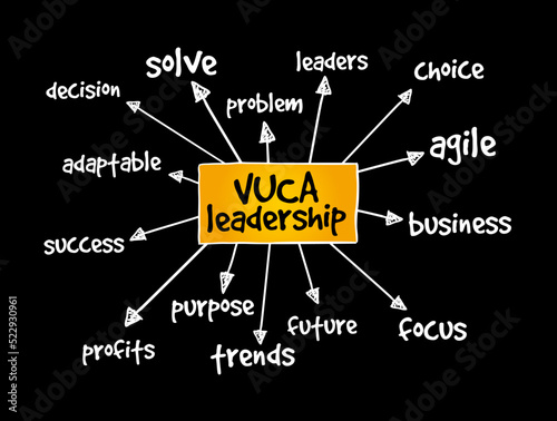 VUCA Leadership (Volatility, Uncertainty, Complexity, Ambiguity) mind map, business concept for presentations and reports