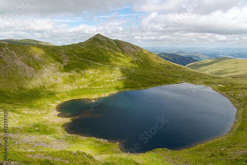 National Park Lake District, Helvellyn Hills, view while climbing Lake Thirlmere and Red Tarm, crossing Striding Edge and Swirral Edge during fog, 2022. photo