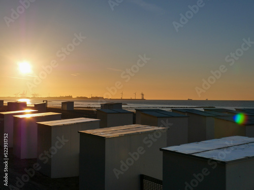 View of cabins on beach during cover19 lockdown in Europe photo