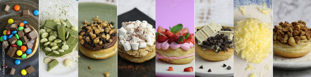 Collage of various American Donuts. Collage of various American Donuts.