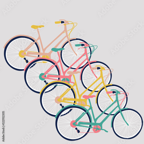 Simple bikes vector illustration. Bicycles in trendy colors.