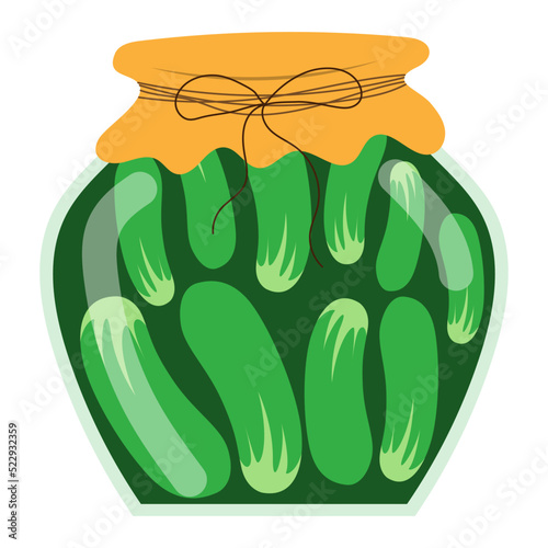 Jar of pickled cucumbers, vector isolated on a white background