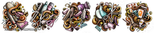 Hair Salon cartoon vector doodle designs set.