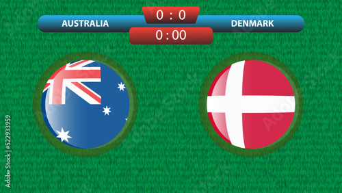Announcement of the match between the Australia and Denmark as part of the soccer international tournament in Qatar 2022. Group A match. Vector illustration. Sport template.