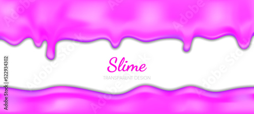 Neon purple drip oozing slime backdrop. Flowing green sticky liquid. Molten paint drips and flows. Vector illustration with toxic drop on horizontal border background for web site banner.