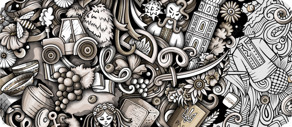 Ukraine doodle banner. Cartoon vector flyer. Ukraine doodle banner. Cartoon vector flyer.
