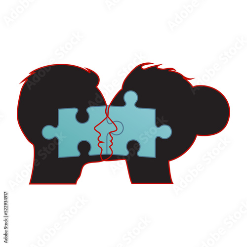 Wallpaper Mural Male and female profiles connected by a puzzle. Concept on the theme of relations between the sexes. Allegory of love. Vector illustration Torontodigital.ca