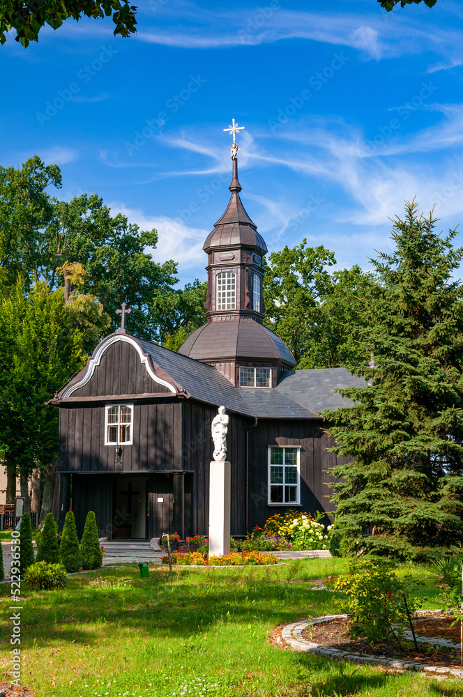 Naklejka premium Wooden church of St. Lawrence in Łomnica, Greater Poland Voivodeship, Poland
