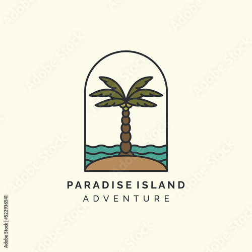 paradise with minimalist vintage and emblem style logo icon template design. palm tree, coconut tree, date palm, vector illustration
