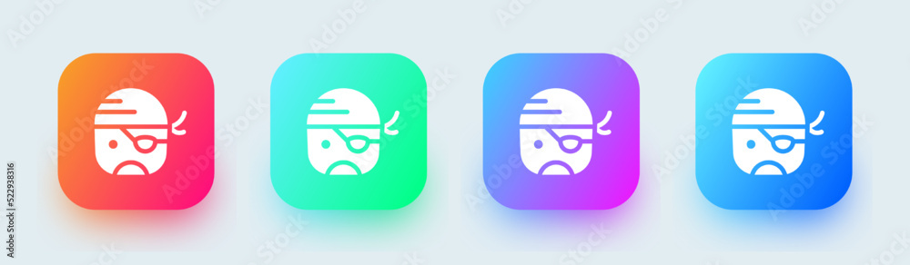 Pirate solid icon in square gradient colors. Piracy signs vector illustration. Pirate solid icon in square gradient colors. Piracy signs vector illustration.