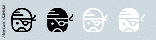 Pirate icon set in black and white. Piracy signs vector illustration.
