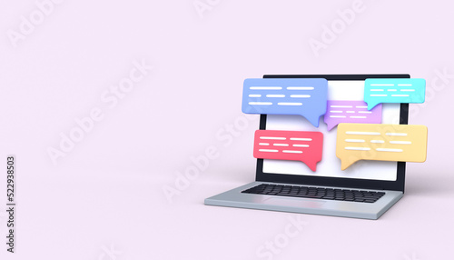 Laptop with chat bubble notifications. Internet messaging.