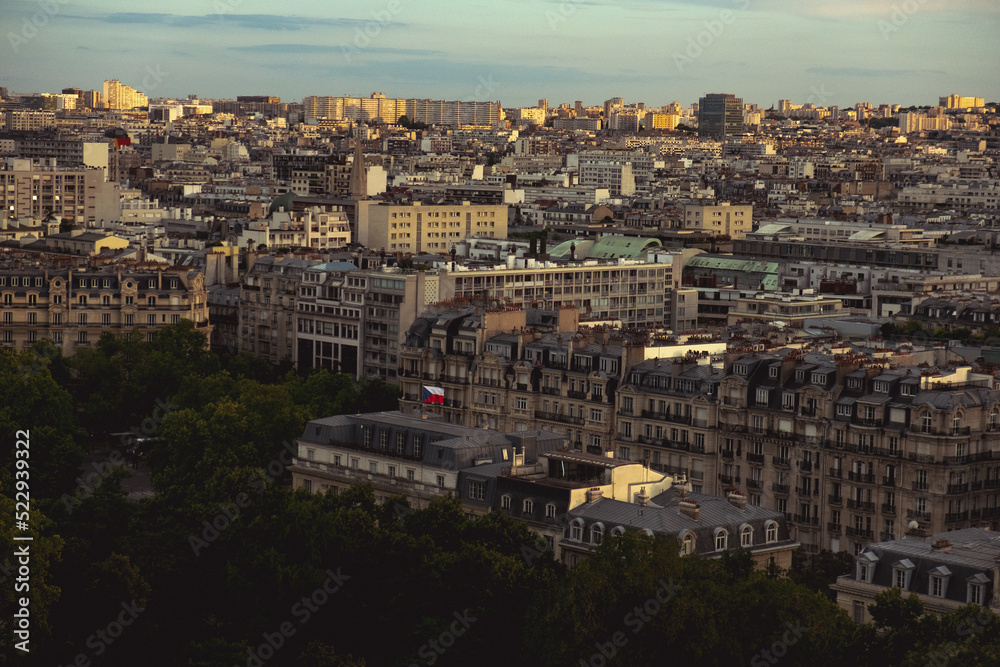 view from eiffel tower in the evening