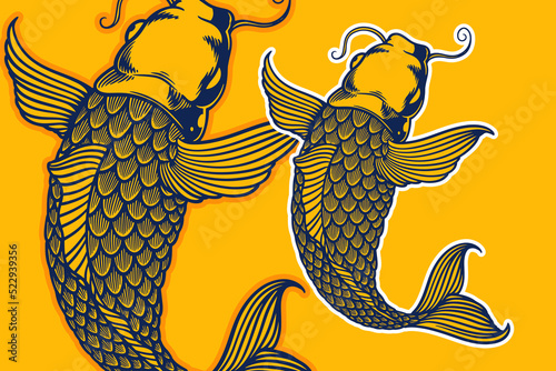 golden koi fish vector illustration cartoon style