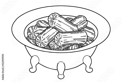 Korean traditional brazier for cooking. Vector liner art illustration.