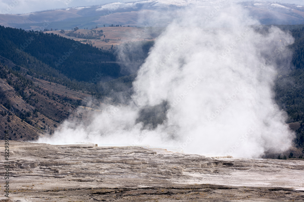 Landscape of Mammoth Hot Springs in Yellowstone National Park