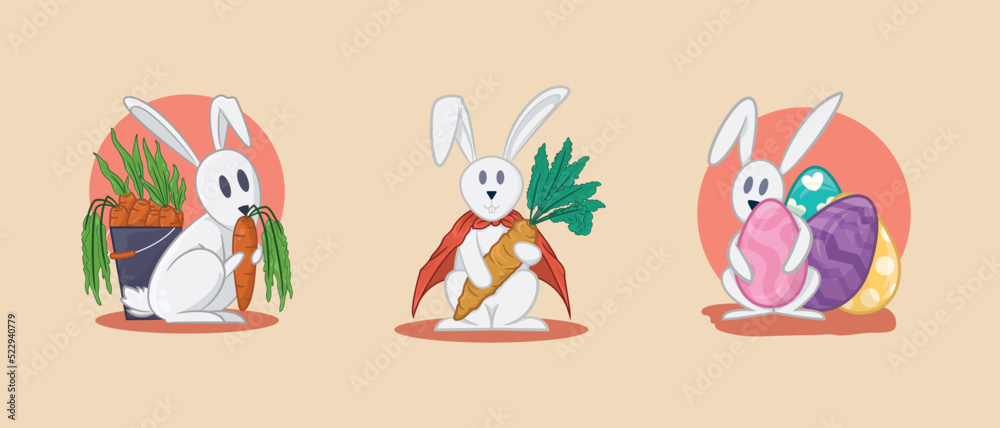 Bundle of white easter bunny illustrations on cream background