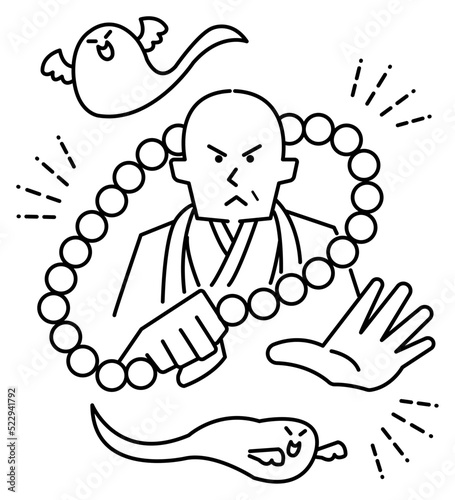 除霊をイメージしたイラスト　線画のみ