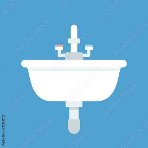 Basin on blue background. We offer the various types of wash basin icon, bathroom sinks, wash-hand basins for your modern and comfortable bathroom.