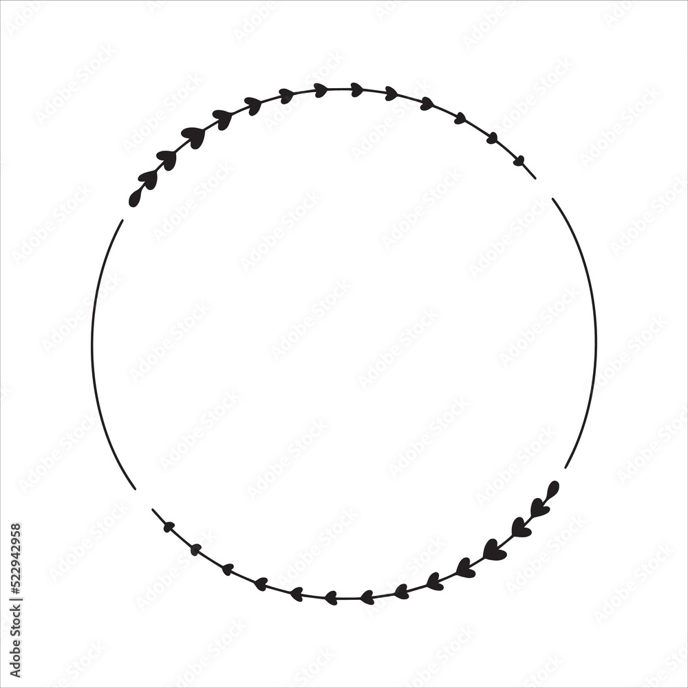 Vector hand drawn floral wreath isolated on white background. Silhouette round frame with of leaves. Doodle style. Floral monogram frame. Vector hand drawn floral wreath isolated on white background. Silhouette round frame with of leaves. Doodle style. Floral monogram frame.