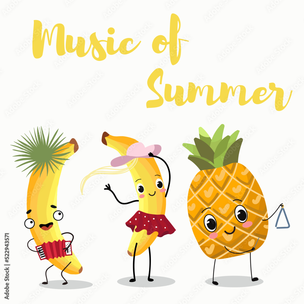 Fototapeta premium Vector illustration of funny characters, cartoon, couple of pitahaya, pitahaya, dragon fruit ride a bike, tandem, win the competition. Lettering for summer vibes.