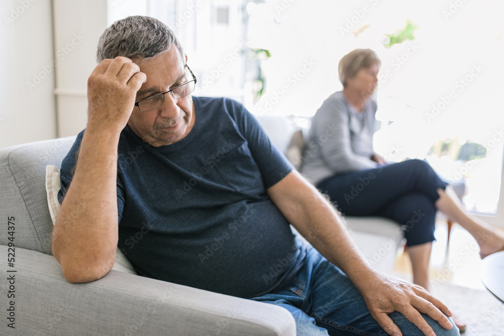 Fototapeta premium Upset senior couple at home having an argument